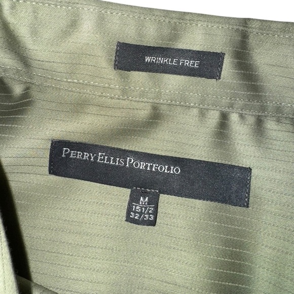 Perry Ellis Portfollio Men’s Dress Shirt Size 15.5-32/33 Green Wrinkle Free - Picture 4 of 8